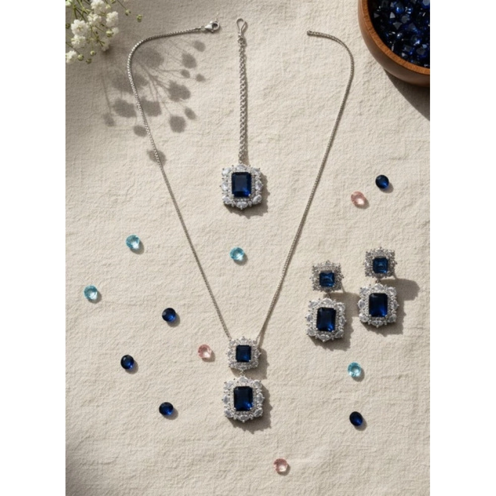 Generic Women's Brass Silver Plated Pendant Set (Blue) Generic Women's Brass Silver Plated Pendant Set (Blue)