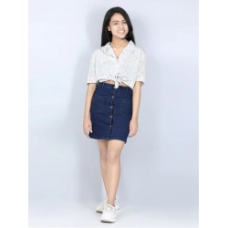 Generic Girl's Denim Solid Buttoned Skirt (Navy Blue)