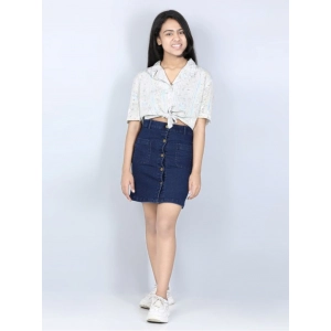 Generic Girl's Denim Solid Buttoned Skirt (Navy Blue)