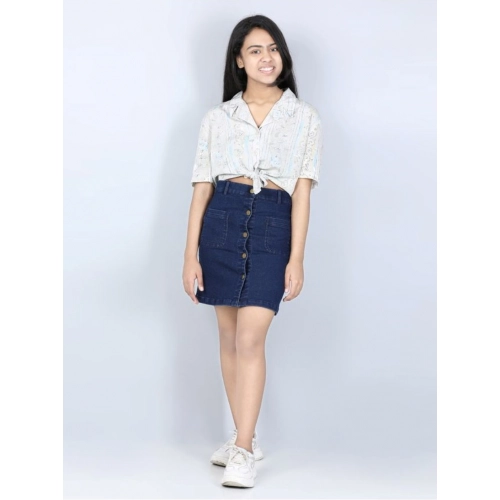 Generic Girl's Denim Solid Buttoned Skirt (Navy Blue)