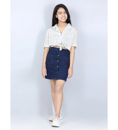 Generic Girl's Denim Solid Buttoned Skirt (Navy Blue)