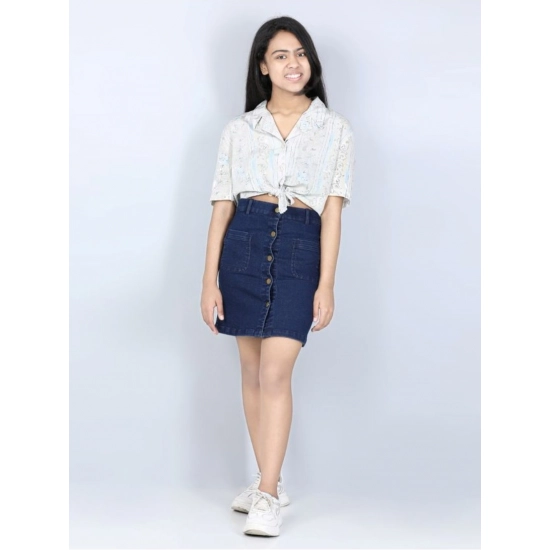 Generic Girl's Denim Solid Buttoned Skirt (Navy Blue) Generic Girl's Denim Solid Buttoned Skirt (Navy Blue)