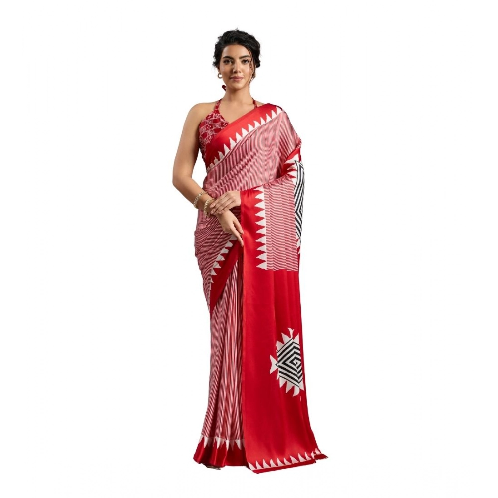 Generic Women's Satin Crepe Printed Saree With Unstitched Blouse 5.5Mtr (Red) Generic Women's Satin Crepe Printed Saree With Unstitched Blouse 5.5Mtr (Red)