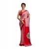 Generic Women's Satin Crepe Printed Saree With Unstitched Blouse 5.5Mtr (Red)