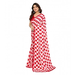 Women's Georgette Printed Saree With Unstitched Blouse 5.5Mtr (Red-White)