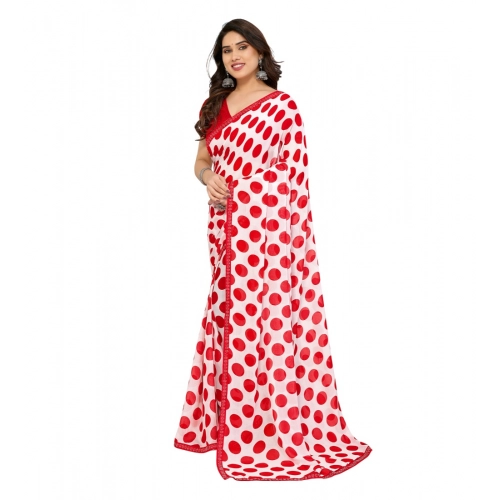 Women's Georgette Printed Saree With Unstitched Blouse 5.5Mtr (Red-White) Women's Georgette Printed Saree With Unstitched Blouse 5.5Mtr (Red-White)