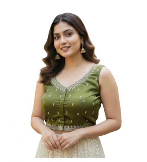 Generic Women's Zimmi Choo Sequin Work V-Neck Padded Blouse (Olive 38 Ready (Self Alterable 36–40)