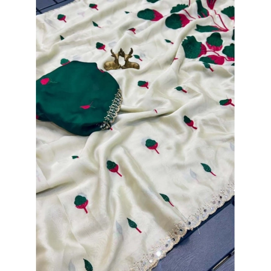 Generic Women's Georgette Embellished Saree With Unstitched Blouse 5.5Mtr (Cream-Green) Generic Women's Georgette Embellished Saree With Unstitched Blouse 5.5Mtr (Cream-Green)