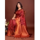Generic Women's Banarasi Silk Printed Saree With Unstitched Blouse 5.5Mtr (Maroon)