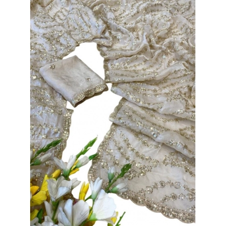 Generic Women's Satin Embellished Saree With Unstitched Blouse 5.5Mtr (Cream) Generic Women's Satin Embellished Saree With Unstitched Blouse 5.5Mtr (Cream)