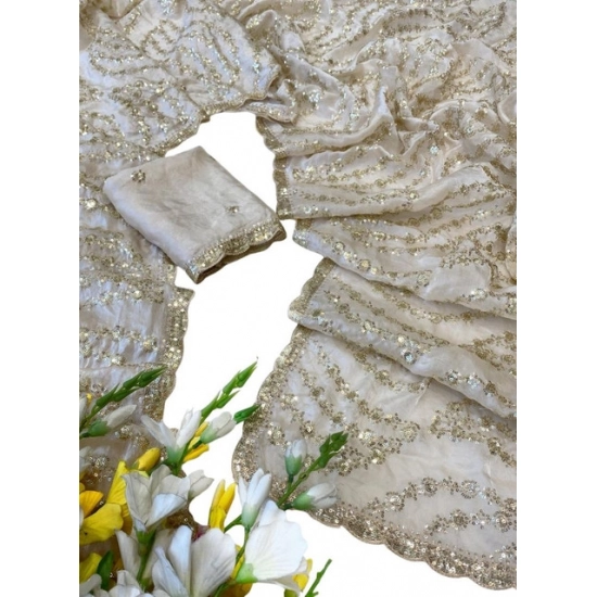 Generic Women's Satin Embellished Saree With Unstitched Blouse 5.5Mtr (Cream) Generic Women's Satin Embellished Saree With Unstitched Blouse 5.5Mtr (Cream)