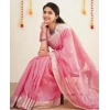 Generic Women's Soft Lichi Silk Printed Saree With Unstitched Blouse 5.5Mtr (Pink)