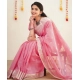 Generic Women's Soft Lichi Silk Printed Saree With Unstitched Blouse 5.5Mtr (Pink)