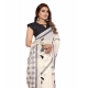 Generic Women's Linen Cotton Printed Saree With Unstitched Blouse 5.5Mtr (Off White)