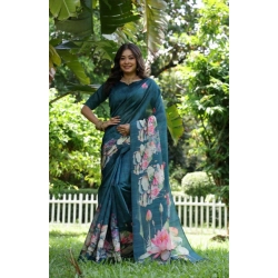 Generic Women's Faux_Tussar Floral Saree With Unstitched Blouse 5.5Mtr (Teal)