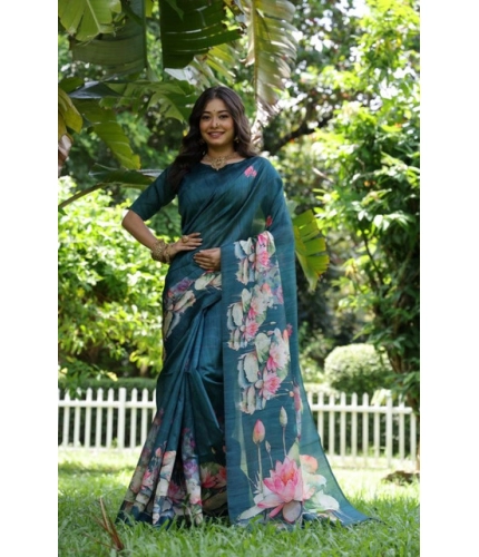 Generic Women's Faux_Tussar Floral Saree With Unstitched Blouse 5.5Mtr (Teal)