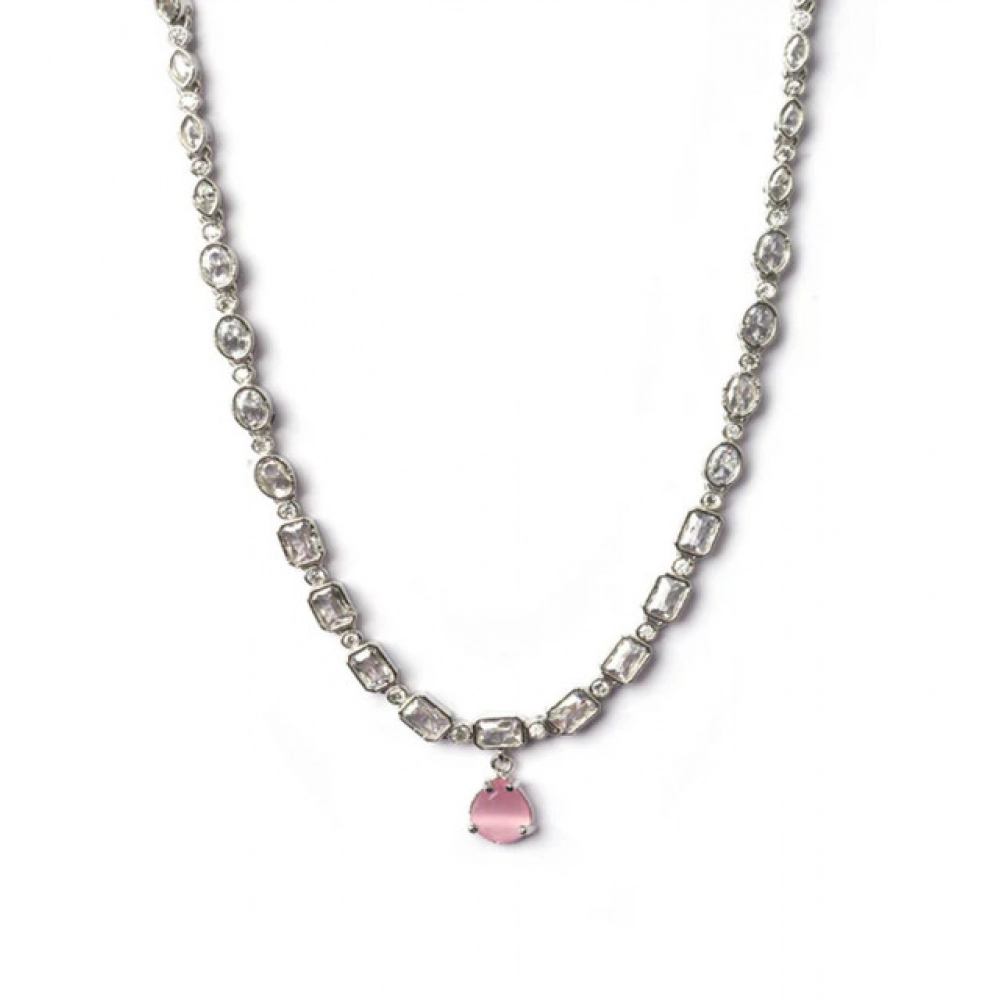 Generic Women's Brass Silver Plated Necklace set (Pink) Generic Women's Brass Silver Plated Necklace set (Pink)