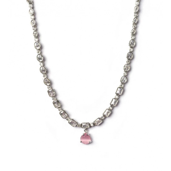 Generic Women's Brass Silver Plated Necklace set (Pink) Generic Women's Brass Silver Plated Necklace set (Pink)