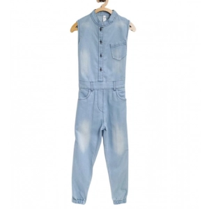 Generic Girl's Denim Embellished Sleeveless Jumpsuit (Blue)