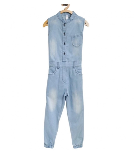 Generic Girl's Denim Embellished Sleeveless Jumpsuit (Blue)