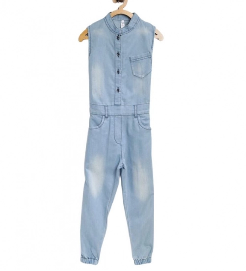 Generic Girl's Denim Embellished Sleeveless Jumpsuit (Blue)