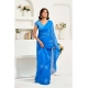 Generic Women's Linen Cotton Printed Ready To Wear Saree With Unstitched Blouse 5.5 Mtr (Royal_Blue)