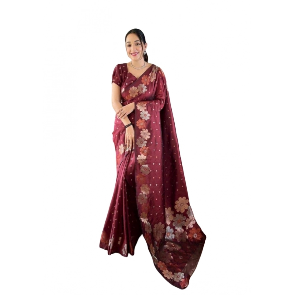 Generic Women's Soft Litchi Silk Jacquard Work Saree With Unstitched Blouse 5.5Mtr (Maroon) Generic Women's Soft Litchi Silk Jacquard Work Saree With Unstitched Blouse 5.5Mtr (Maroon)