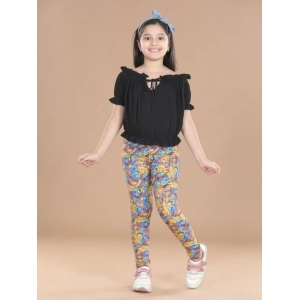Generic Girl's Cotton Lycra Floral Elasticated Jeggings (Multicolor)