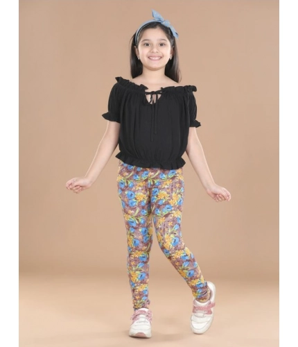 Generic Girl's Cotton Lycra Floral Elasticated Jeggings (Multicolor)