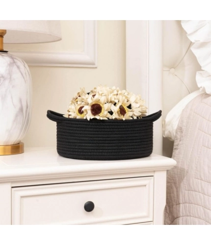 Generic Cotton 8x3 Inch Round Bedside Organizer With Out Lid (Black)