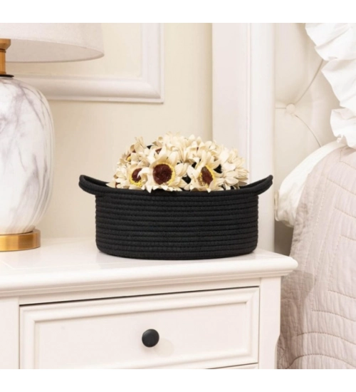 Generic Cotton 8x3 Inch Round Bedside Organizer With Out Lid (Black)