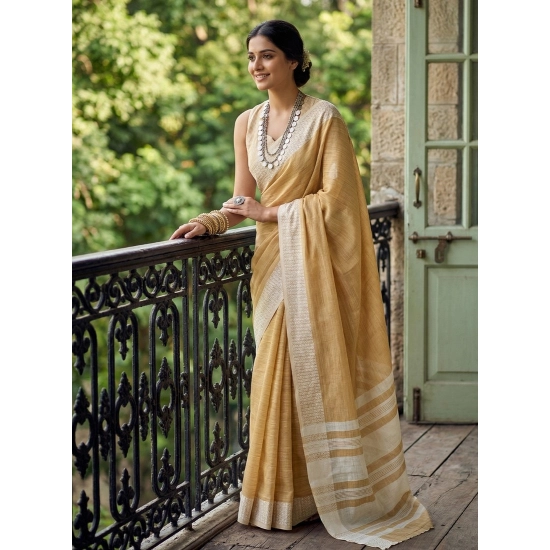 Generic Women's Linen Striped Saree With Unstitched Blouse 5.5Mtr (Mustard Yellow) Generic Women's Linen Striped Saree With Unstitched Blouse 5.5Mtr (Mustard Yellow)