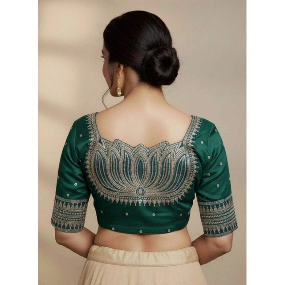 Generic Women's Vichitra Silk V Neck Padded Blouse (D-Green, 38 Ready Size (Self-Alterable 36–40)