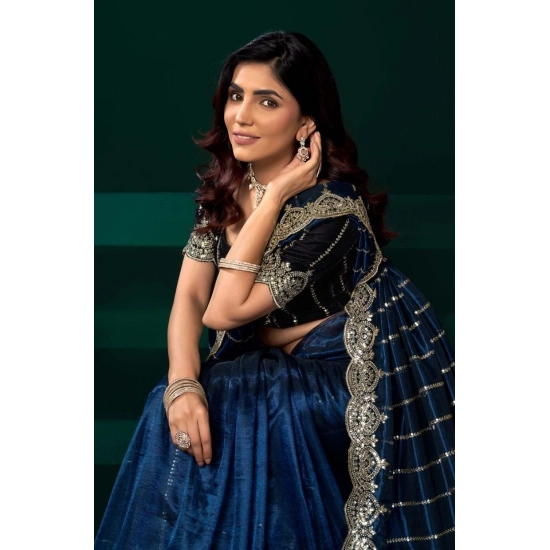 Generic Women's Net Sequence Saree With Unstitched Blouse 5.5Mtr (Blue) Generic Women's Net Sequence Saree With Unstitched Blouse 5.5Mtr (Blue)