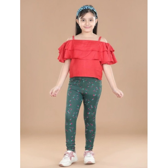 Generic Girl's Cotton Lycra Floral Elasticated Jeggings (Bottle Green) Generic Girl's Cotton Lycra Floral Elasticated Jeggings (Bottle Green)