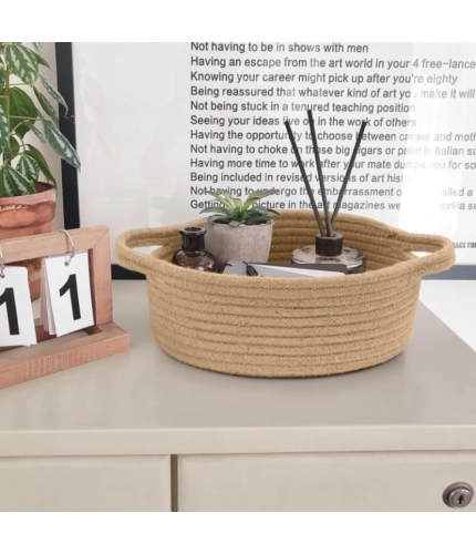 Generic Cotton 8x3 Inch Round Bedside Organizer With Out Lid (Beige)
