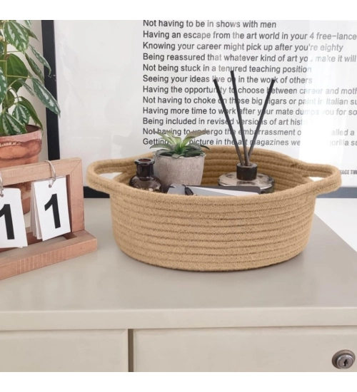 Generic Cotton 8x3 Inch Round Bedside Organizer With Out Lid (Beige)
