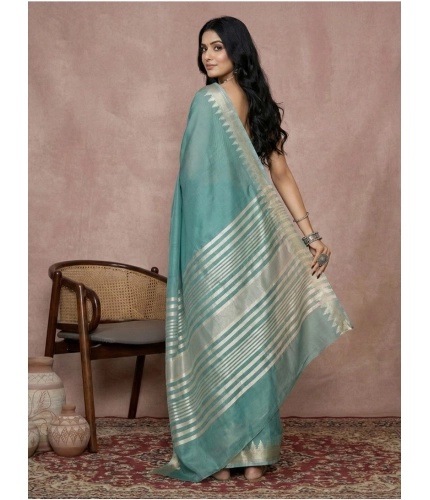 Generic Women's Cotton Printed Saree With Unstitched Blouse 5.5Mtr (Teal)