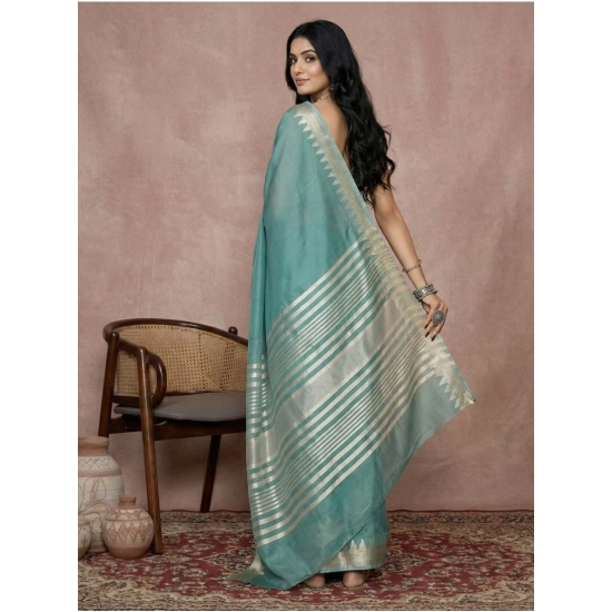 Generic Women's Cotton Printed Saree With Unstitched Blouse 5.5Mtr (Teal)