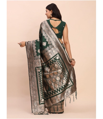 Generic Women's Banarasi Silk Printed Saree With Unstitched Blouse 5.5Mtr (Green)