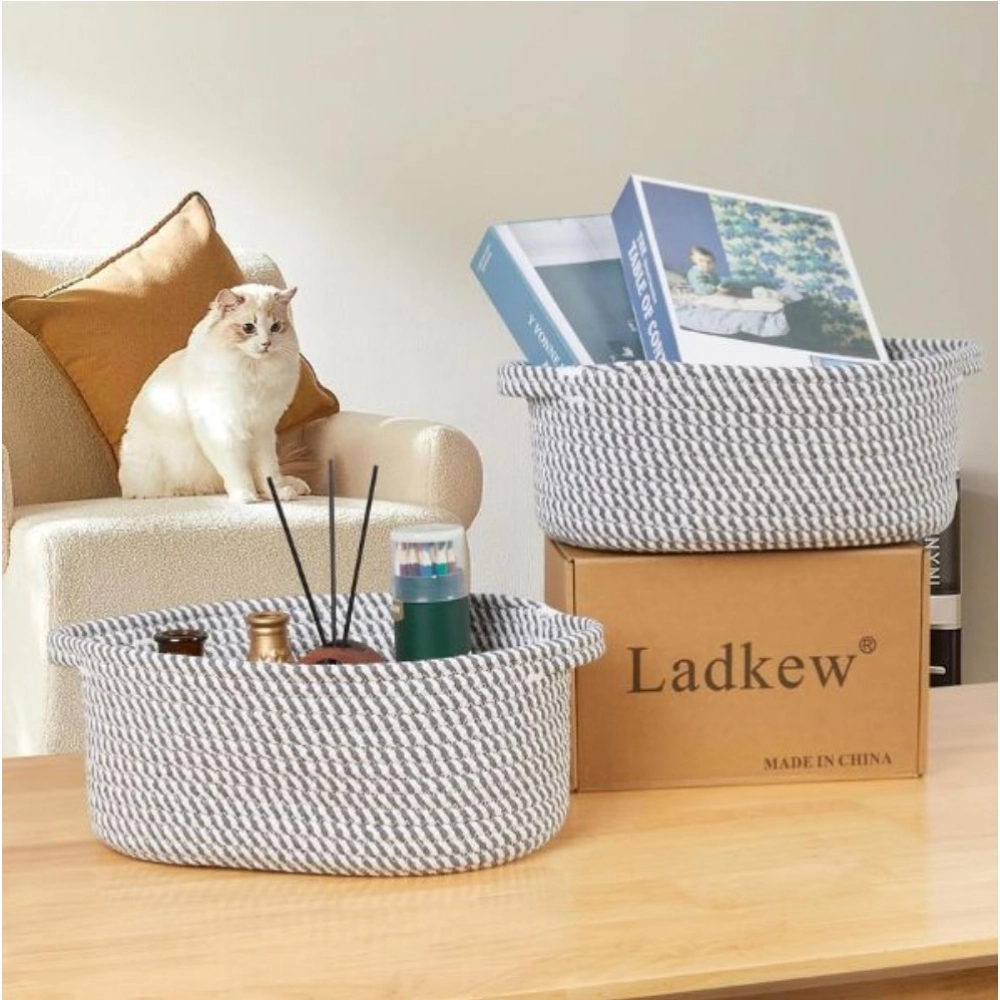 Generic Cotton 10x7x4 Inch 2 Pcs Oval Storage Basket For Clothes (Grey) Generic Cotton 10x7x4 Inch 2 Pcs Oval Storage Basket For Clothes (Grey)