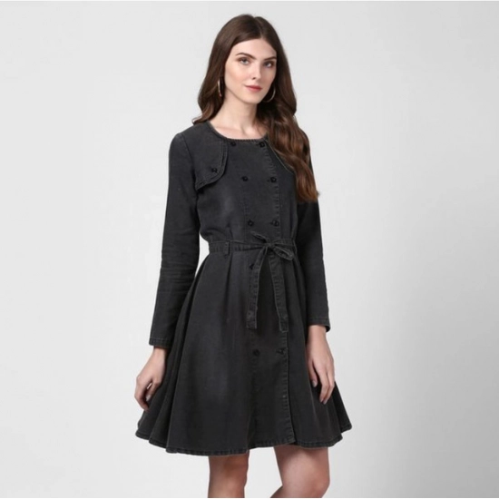 Generic Women's Denim Washed Long Sleeves Dress (Black) Generic Women's Denim Washed Long Sleeves Dress (Black)