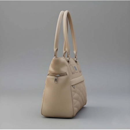 Women's PU Leather Solid Shoulder Zipper Handbag (Beige)