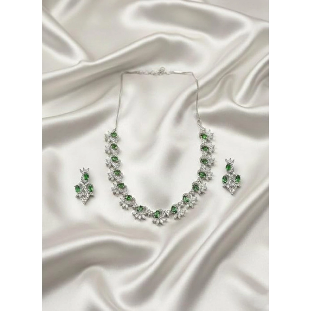 Generic Women's Brass Silver Plated Necklace set (Green) Generic Women's Brass Silver Plated Necklace set (Green)