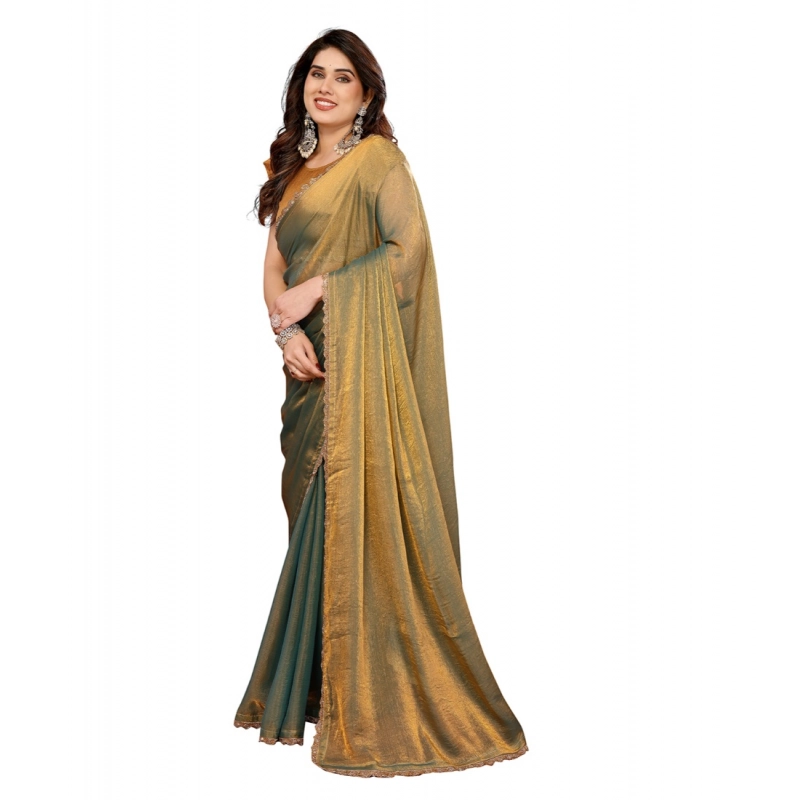 Women's Georgette Printed Saree With Unstitched Blouse 5.5Mtr (Green)