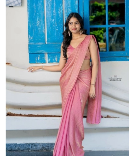 Generic Women's Silk Embroidred Saree With Unstitched Blouse 5.5Mtr (Pink)