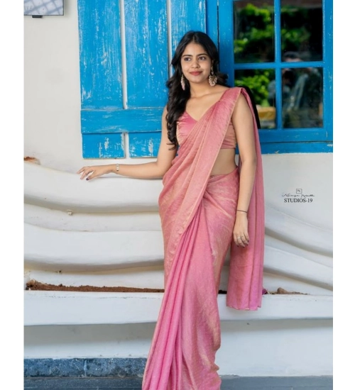Generic Women's Silk Embroidred Saree With Unstitched Blouse 5.5Mtr (Pink)