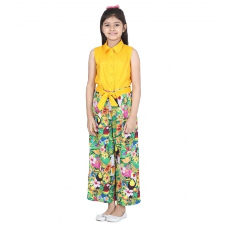 Generic Girl's Rayon Flamingo Print Sleeveless Jumpsuit (Yellow-Multicolor)