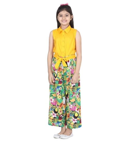 Generic Girl's Rayon Flamingo Print Sleeveless Jumpsuit (Yellow-Multicolor) Generic Girl's Rayon Flamingo Print Sleeveless Jumpsuit (Yellow-Multicolor)
