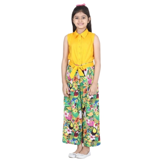 Generic Girl's Rayon Flamingo Print Sleeveless Jumpsuit (Yellow-Multicolor) Generic Girl's Rayon Flamingo Print Sleeveless Jumpsuit (Yellow-Multicolor)